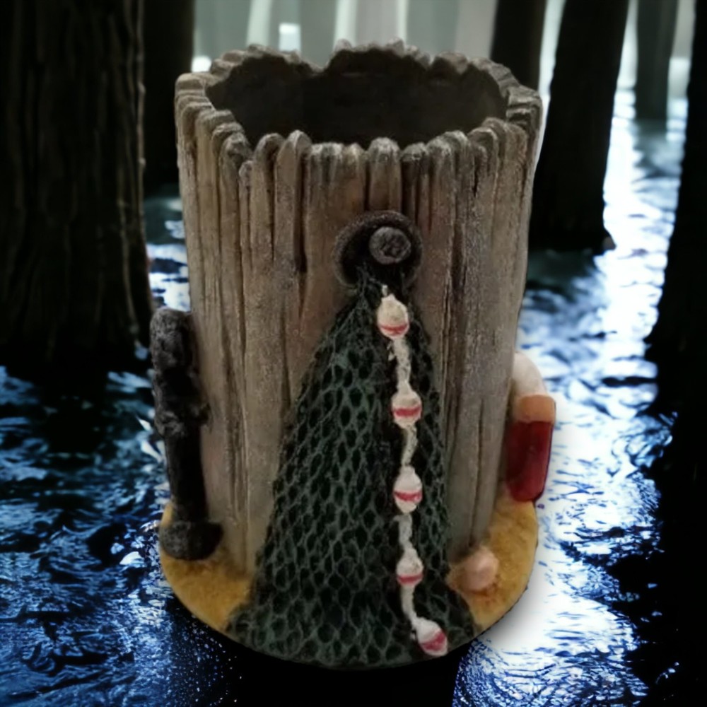 Nautical Ceramic Resin Pen Pencil Holder Log Stump Anchor Shell Net Lantern